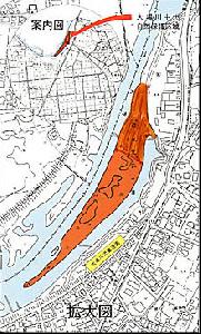 大場川中州自然保護区域の地図