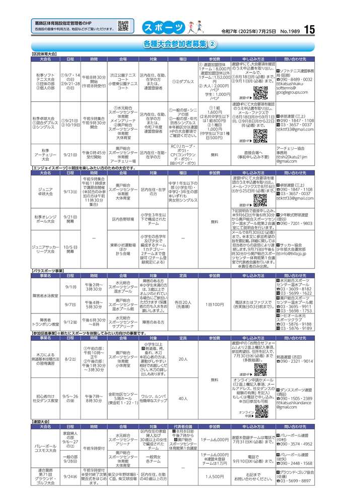 広報かつしかスポーツ面 令和7年度7月25日号画像