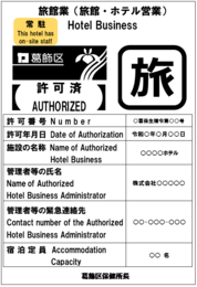 旅館業施設の標識